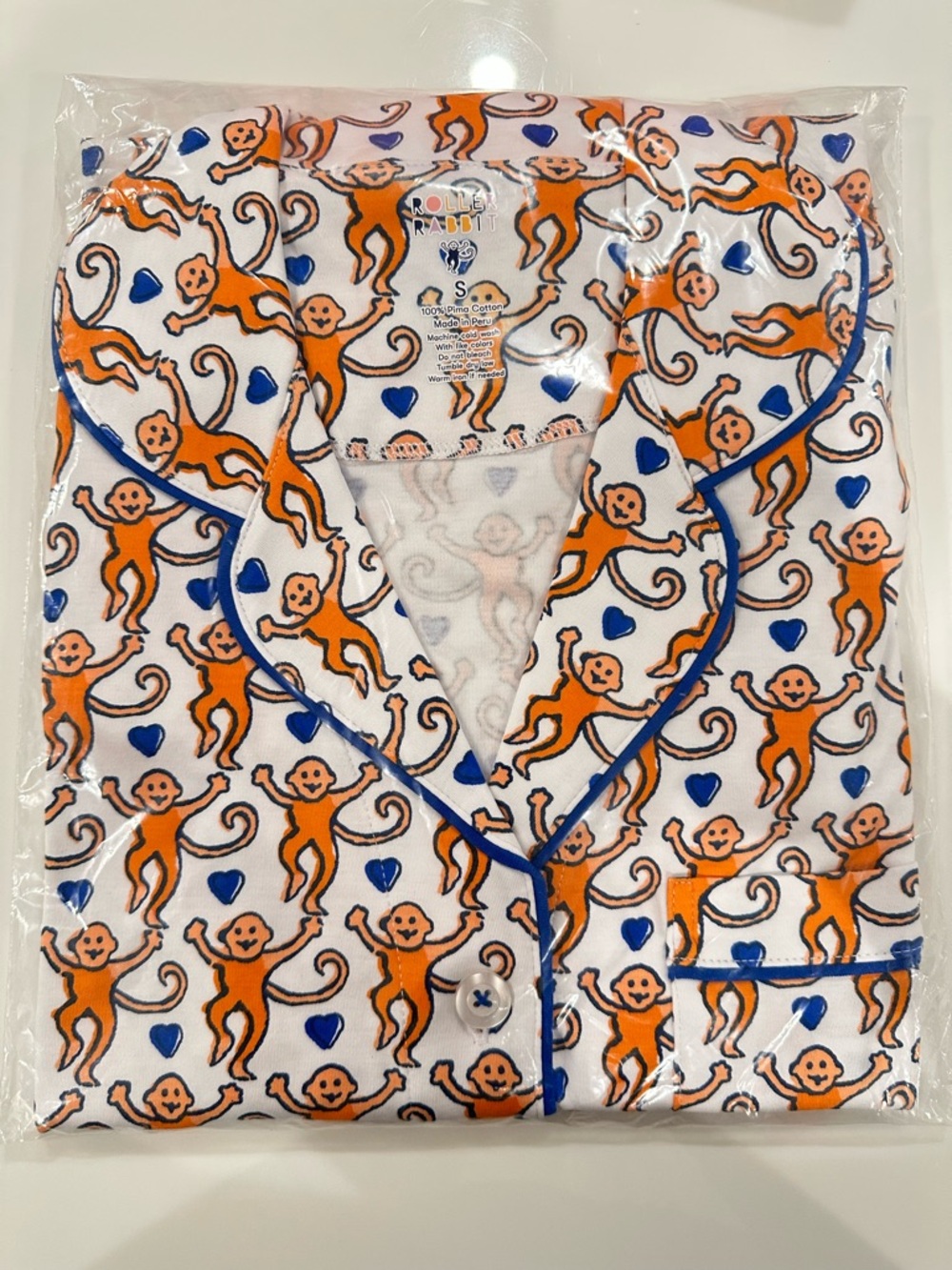 Roller Rabbit Lovely  Monkey women pajama set Orange /Blue